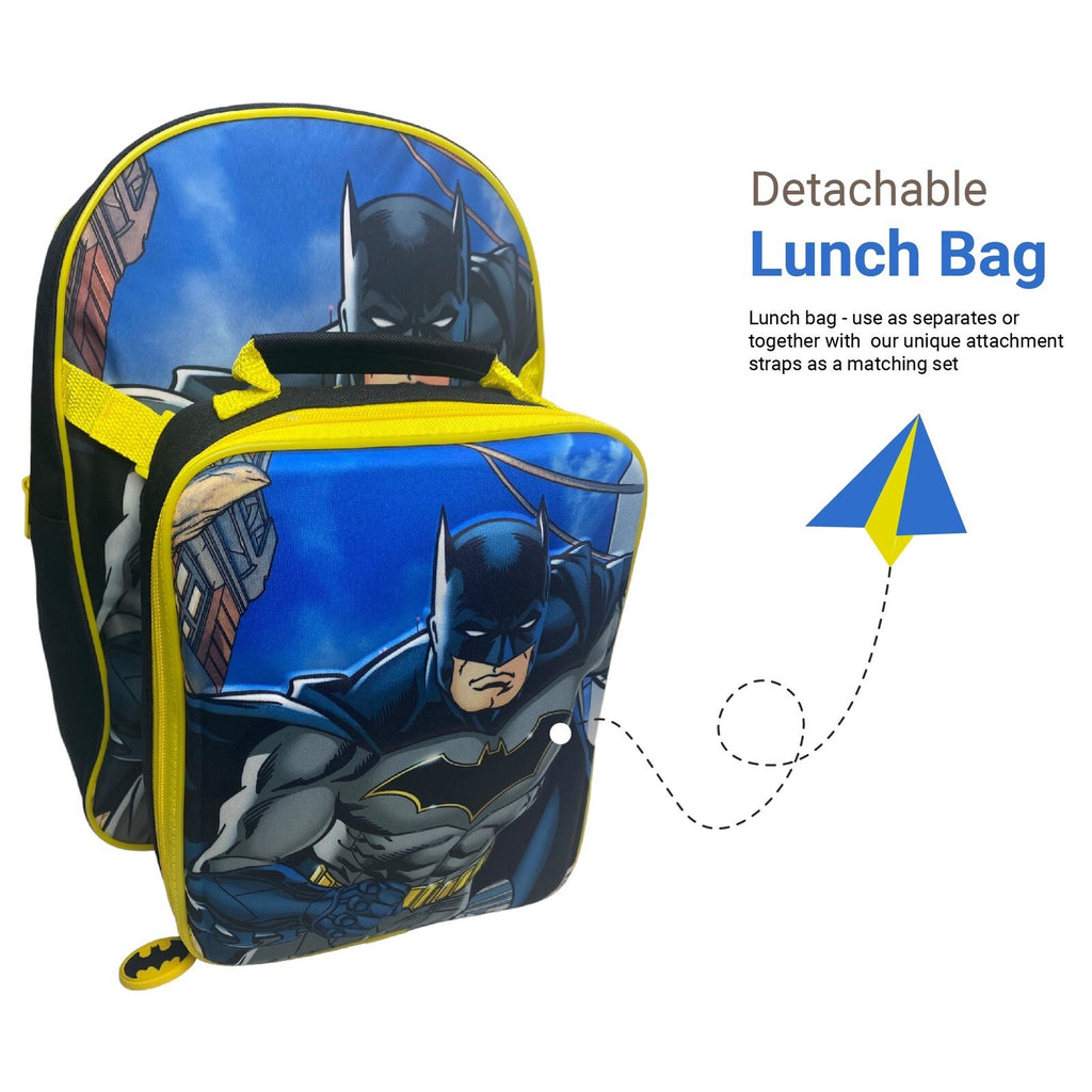 Batman Backpack With Lunch Bag For Kids Matching 2 Piece School Bag Set