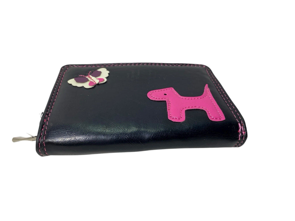 Fabretti Ladies Bifold Dog & Butterfly Design Faux Leather Clutch Purse New