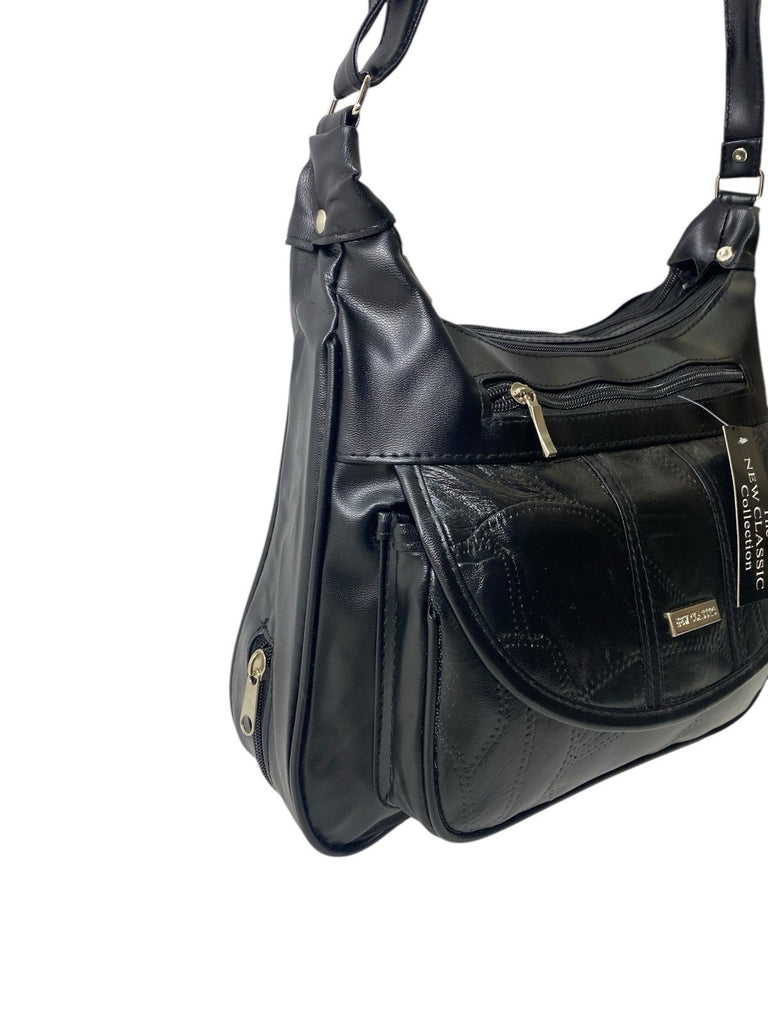 Ladies Womens Patchwork Leather Handbag Shoulder Cross Body Bag Multiple Zip