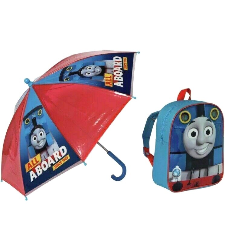 Official Thomas The Tank Engine All Aboard Boys Junior Backpack Umbrella Set 