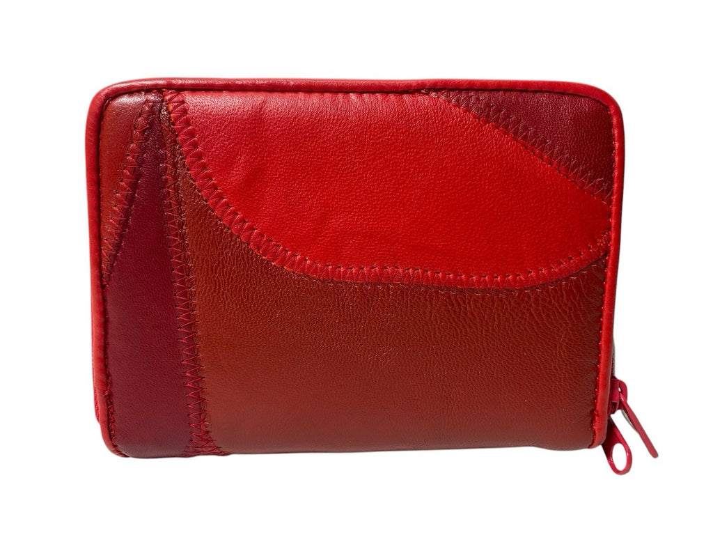 Je Tadore Patch Leather Bifold Purse Multiple Compartments and Slots Red New