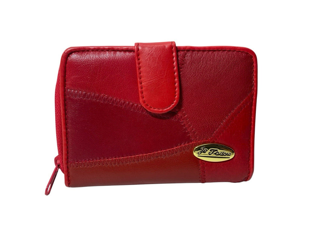 Je Tadore Patch Leather Bifold Purse Multiple Compartments and Slots Red New