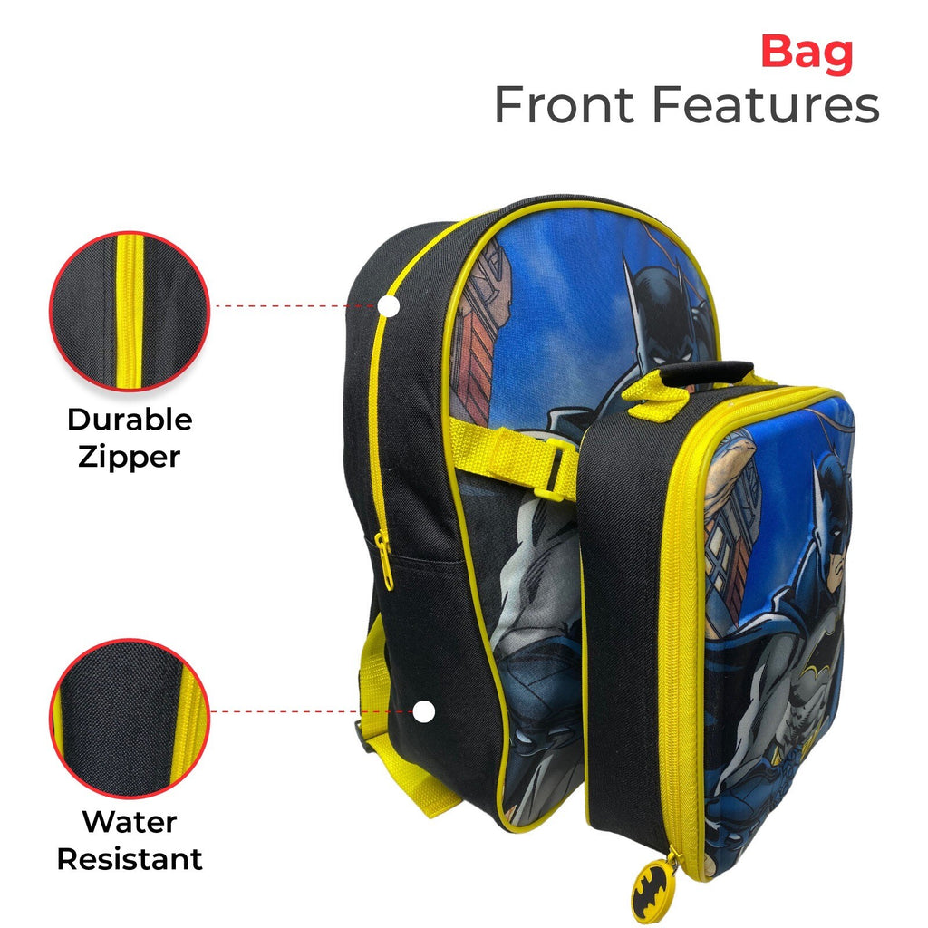 Batman Backpack With Lunch Bag For Kids Matching 2 Piece School Bag Set