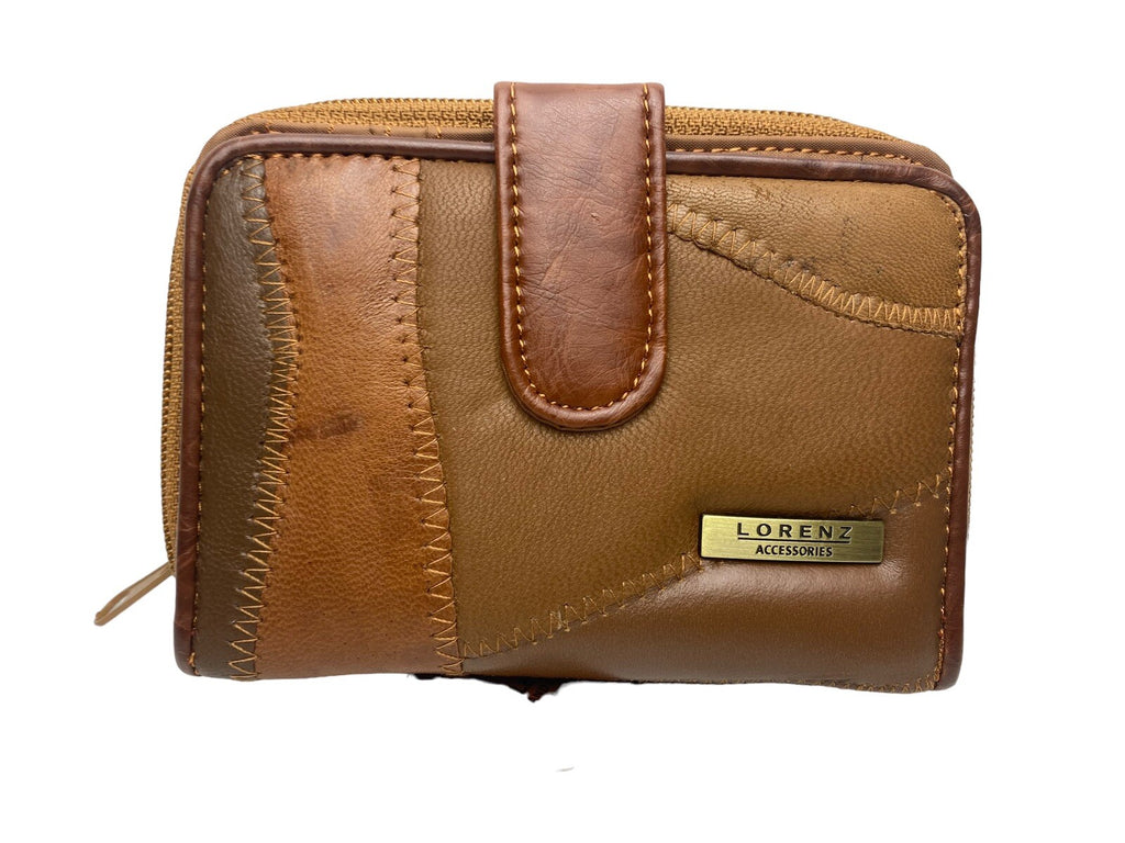 Lorenz Soft Leather Patchwork Twin Zip Round Purse Wallet ID Window