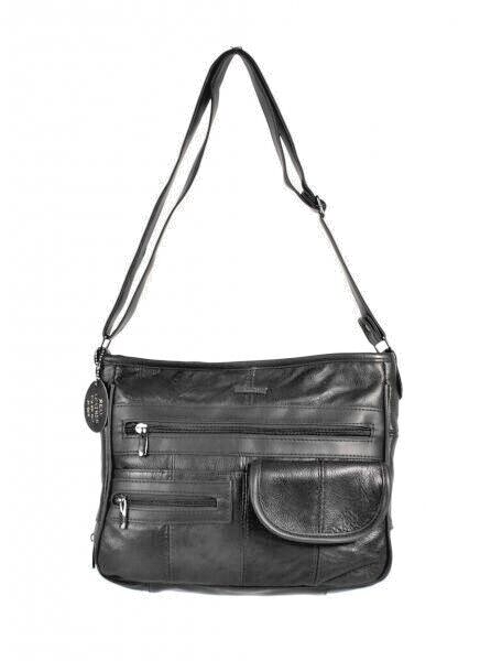 Lorenz Womens Real Leather Shoulder Bag Handbag With Organiser Black New