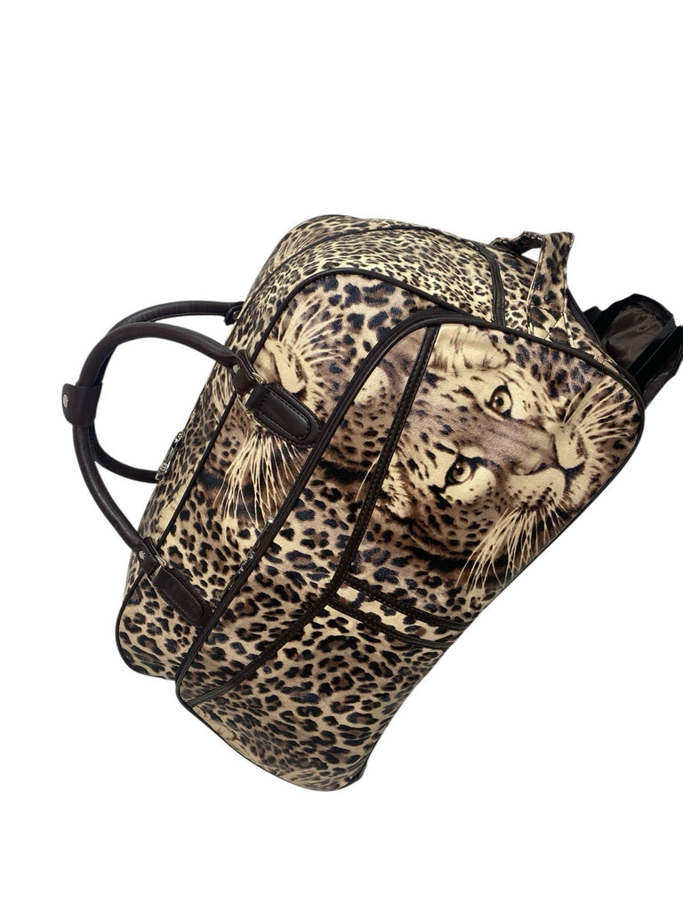 Ladies Leopard Animal Print Travel Holdall Wheeled Bag Fashion Hand Luggage New
