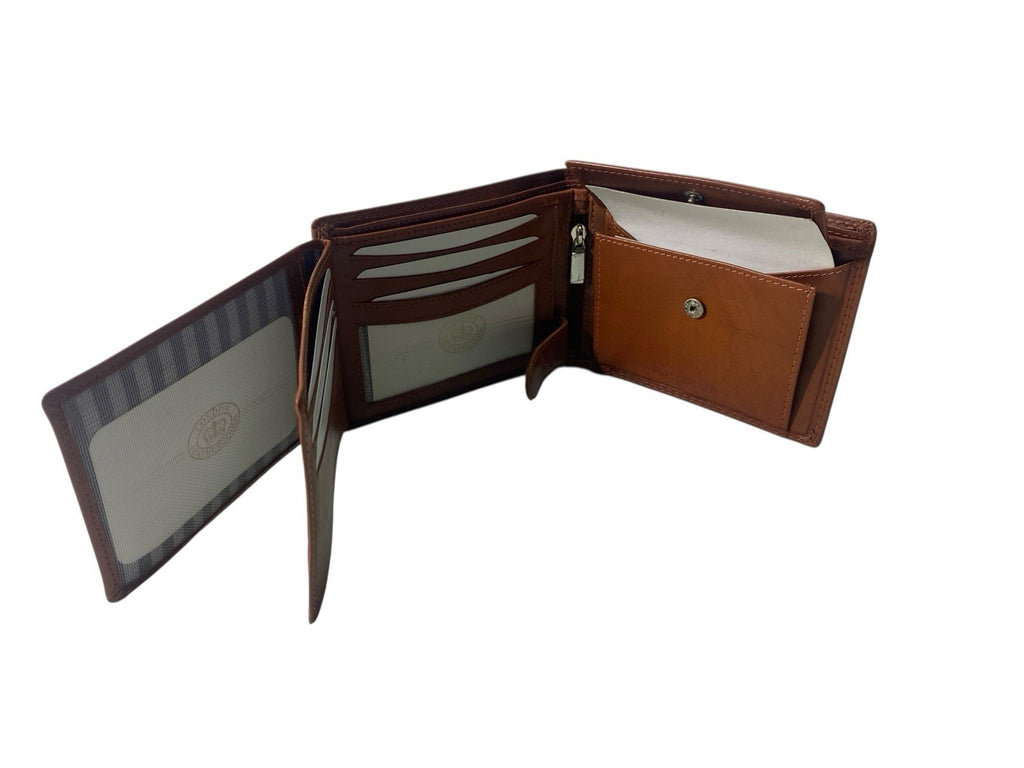 London Leather Goods Soft Leather Mens TriFold Wallet Coins Notes Credit Cards