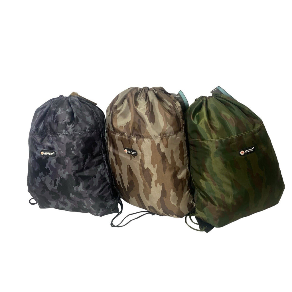 Mens Boys Hi-Tec Camouflage Cammo Army Fitness Sports Drawstring PE Trainer Bag