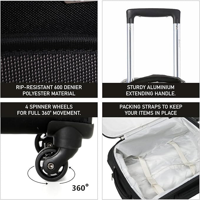 Aerolite 21" Lightweight 4 Wheel Carry On Hand Cabin Luggage Suitcase 33L Black