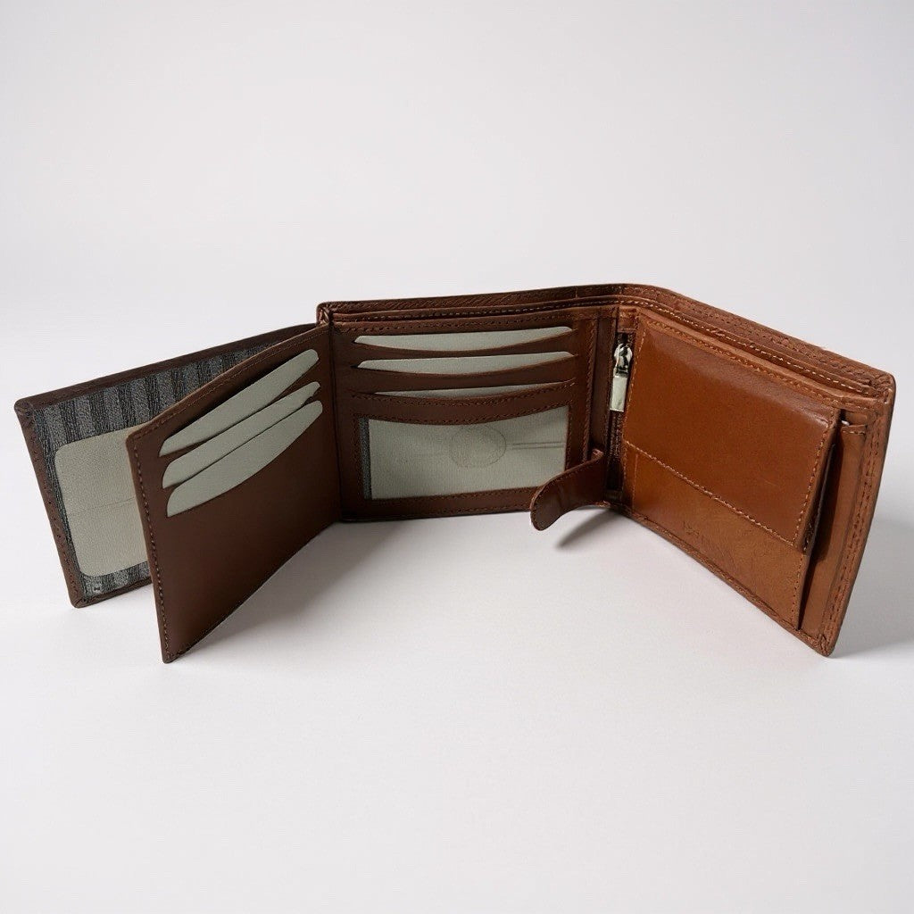 London Leather Goods Soft Leather Mens TriFold Wallet Coins Notes Credit Cards