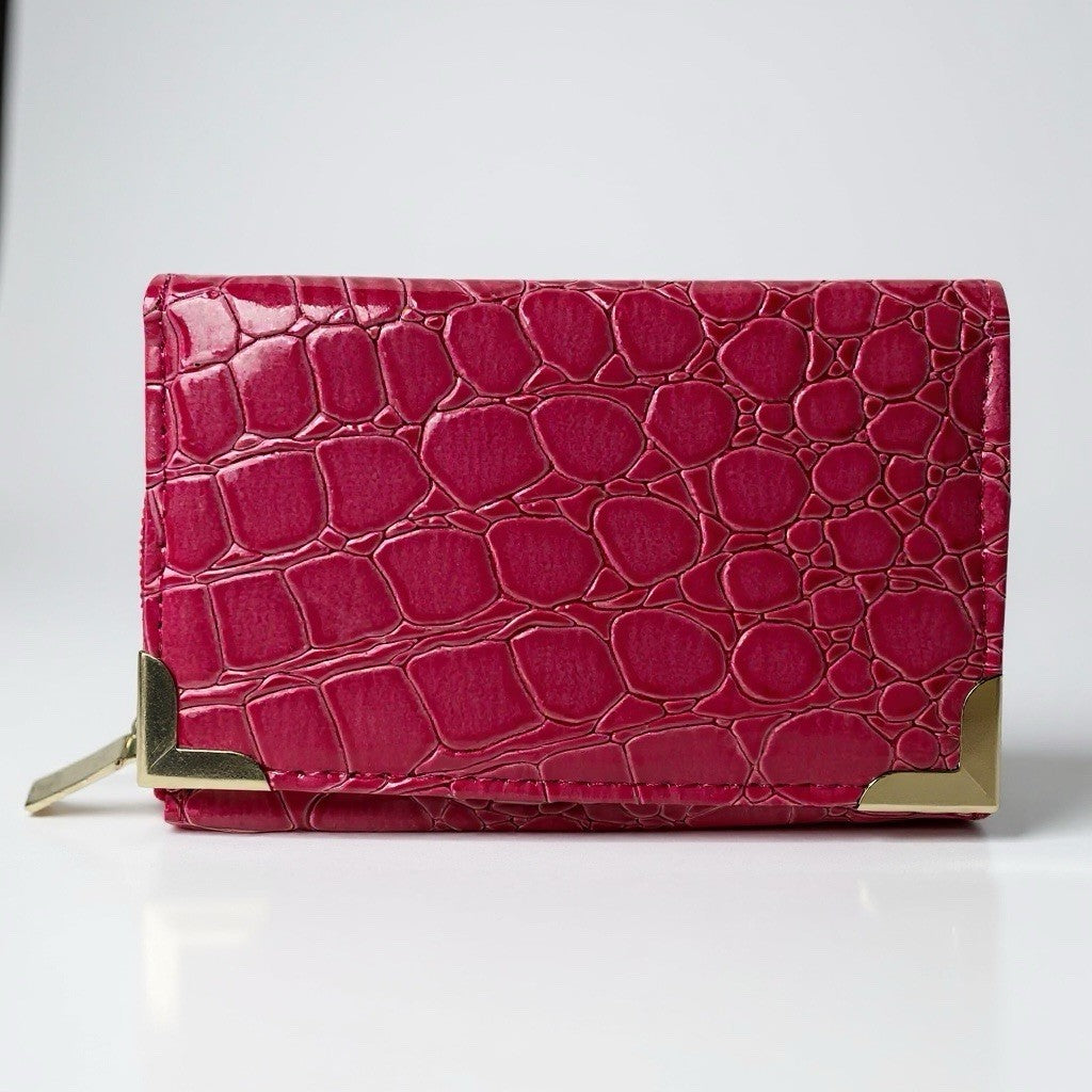 Fabretti Ladies Trifold Patent Croc Zip Around Coin Credit Card Notes Purse New