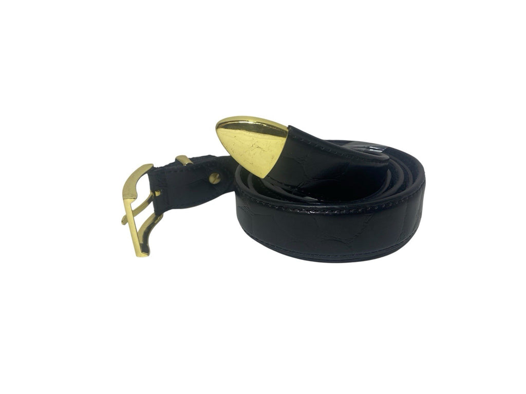 Mens Fabretti Belt Man Made Upper Leather Backing 1.14" (29mm) Wide Black Gold