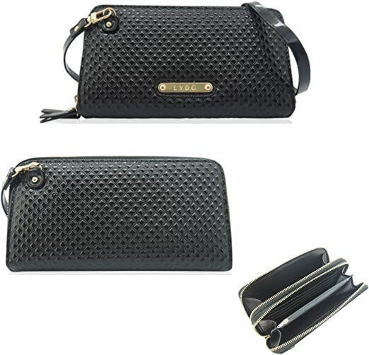 LYDC Ladies Womens Holographic Diamand Cut Double Zipped Clutch Purse Wallet