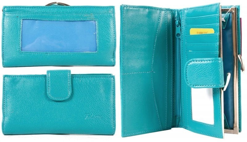 Fabretti Ladies Bifold Faux Leather Clip Top Coin Credit Card Notes Purse New