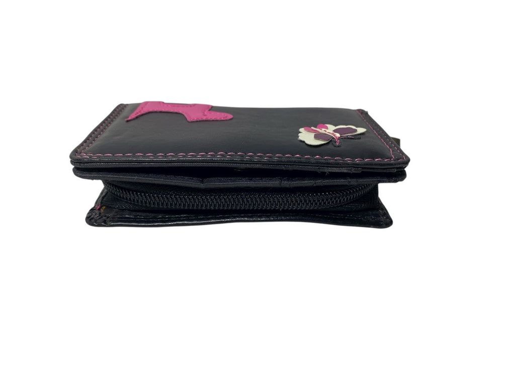 Fabretti Ladies Bifold Dog & Butterfly Design Faux Leather Clutch Purse New