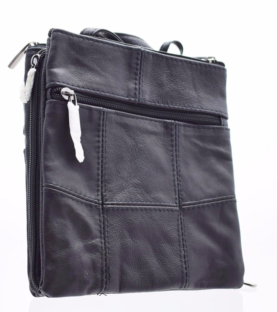 Lorenz Genuine Cowhide Leather Crossbody Shoulder Bag 3 Zipper Compartments