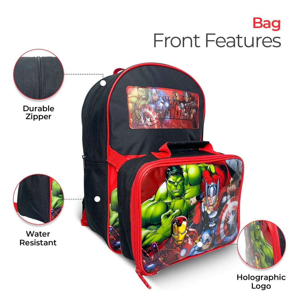 Avengers Backpack With Lunch Bag For Kids Marvel Matching 2 Piece School Bag Set