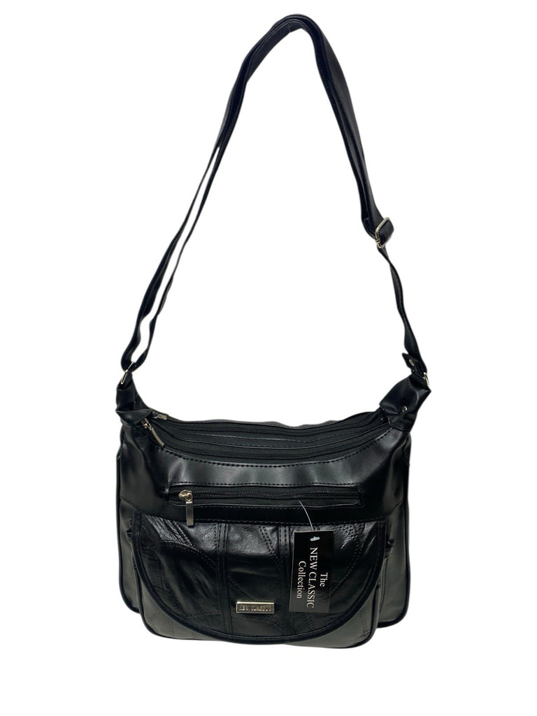 Ladies Womens Patchwork Leather Handbag Shoulder Cross Body Bag Multiple Zip