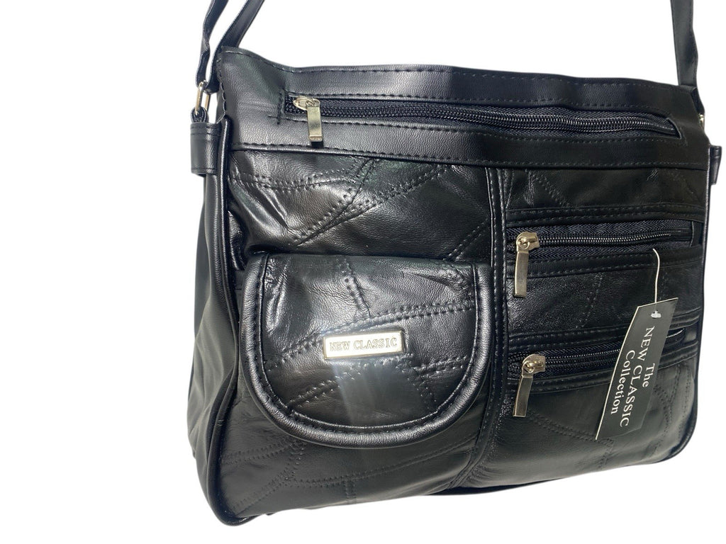 Ladies Womens Patchwork Leather Handbag Shoulder Cross Body Bag Multiple Zip New