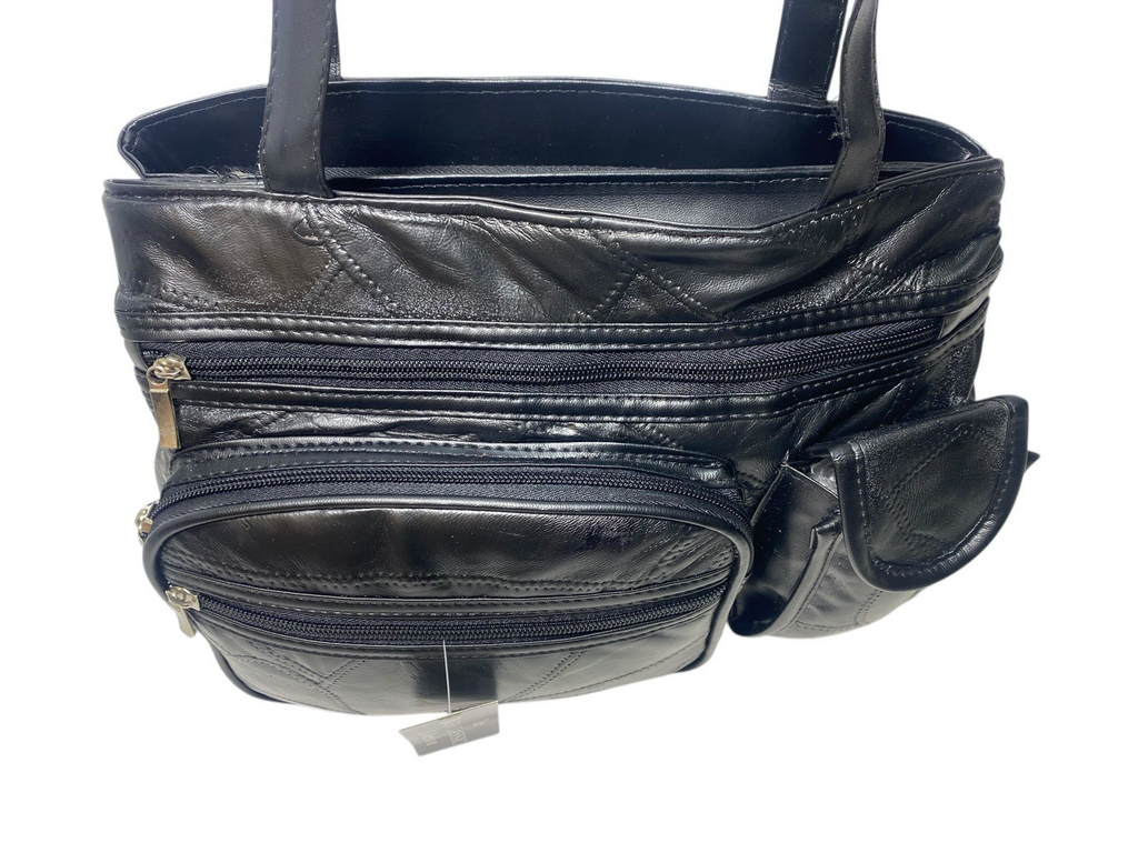 Ladies Womens Patchwork Leather Handbag Shoulder Bag Multiple Zipped New