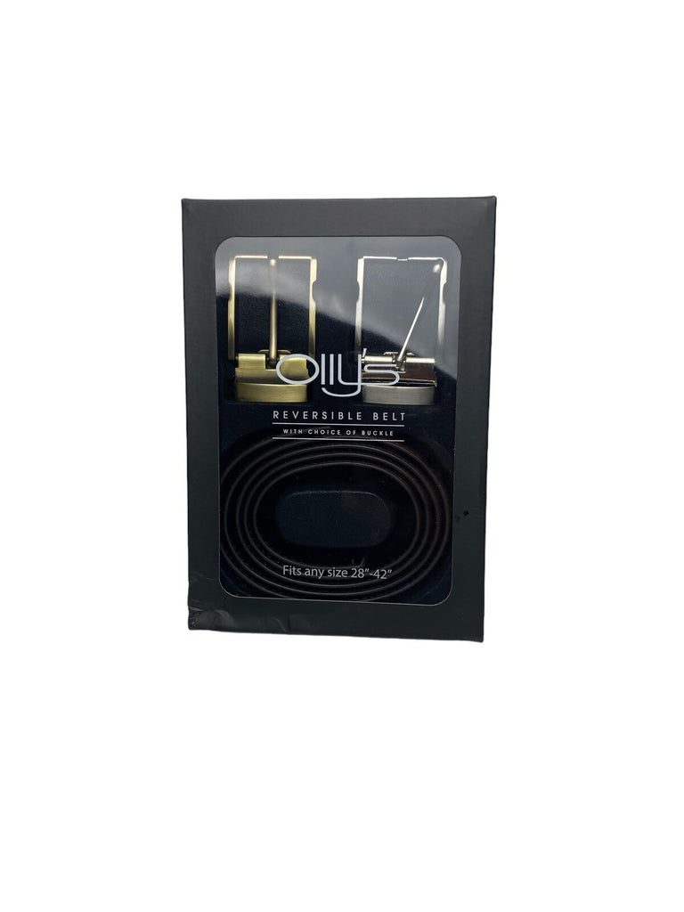 Ollys Mens Real Leather Reversible Belt With 2 Buckles Fits 28"- 42" Gift Box