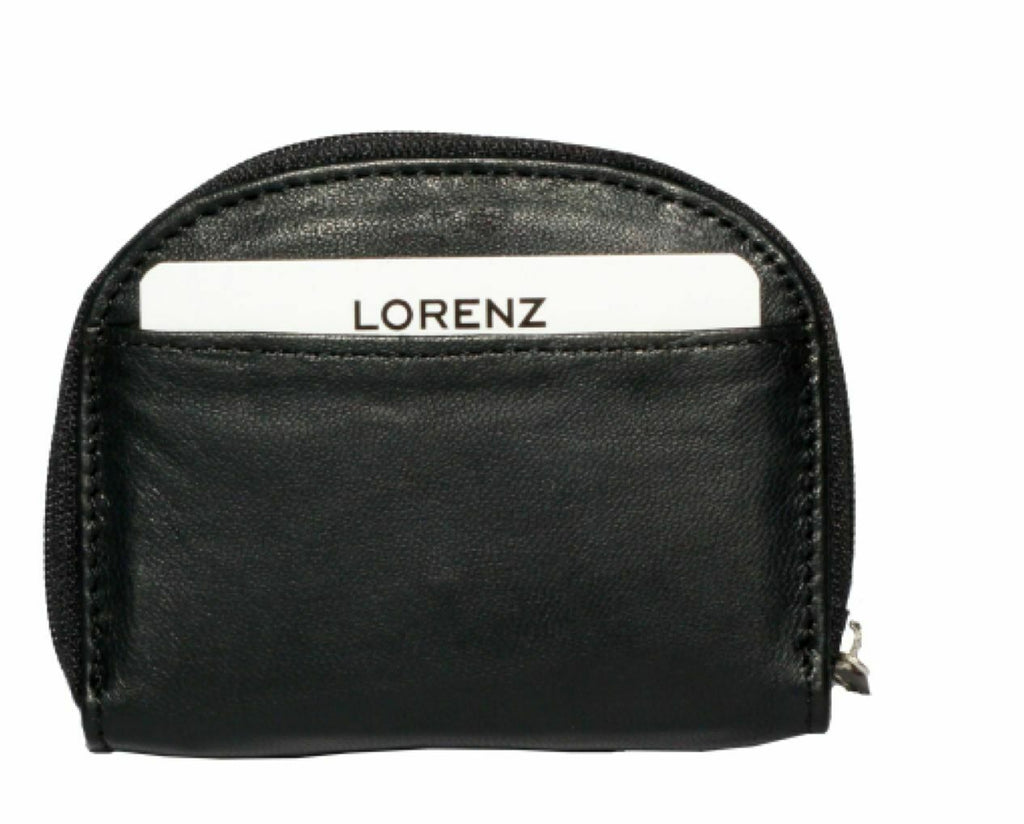 Lorenz Unisex Black Soft Leather Credit Card Slot Money Coin Purse