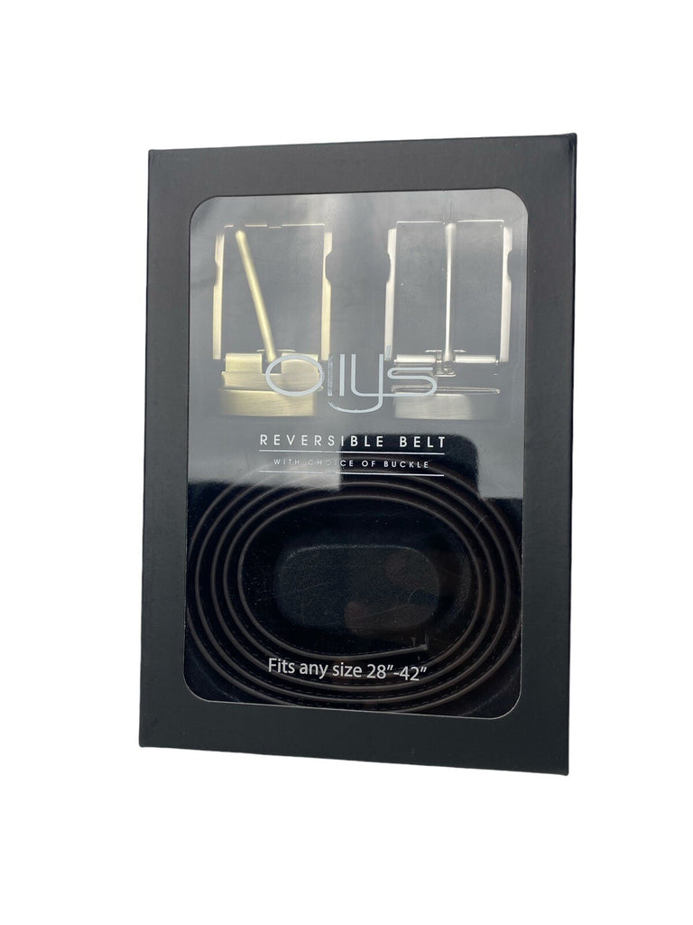 Ollys Mens Real Leather Reversible Belt With 2 Buckles Fits 28"- 42" Gift Box