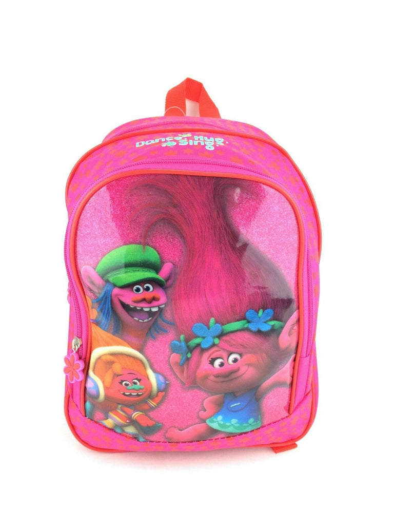 Trolls Poppy Midi Glitter Girls Nursery School Front Pocket Backpack Bag New