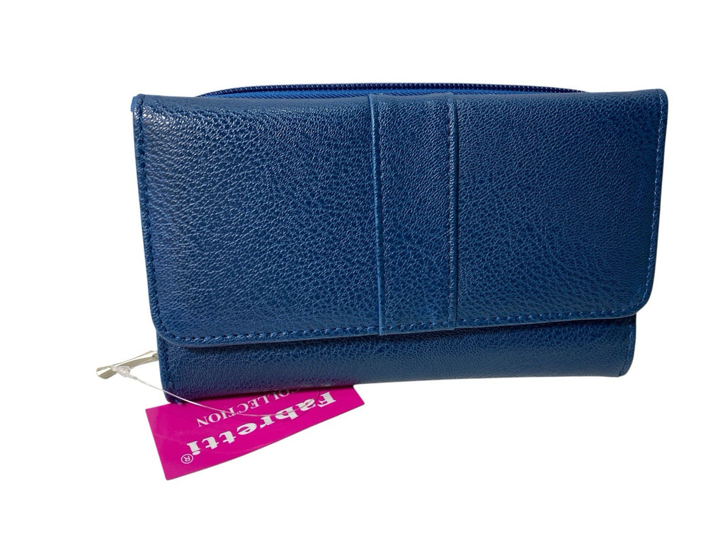 Fabretti Ladies Envelope Trifold Purse Clutch Coin Credit Card Wallet Blue New