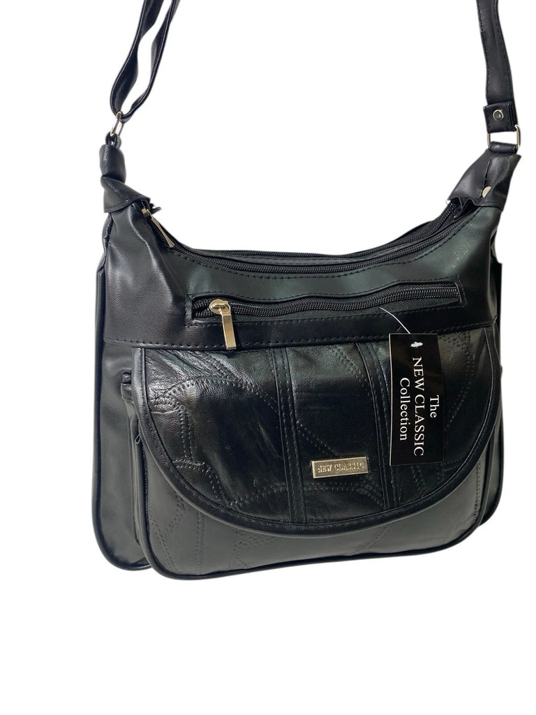 Ladies Womens Patchwork Leather Handbag Shoulder Cross Body Bag Multiple Zip