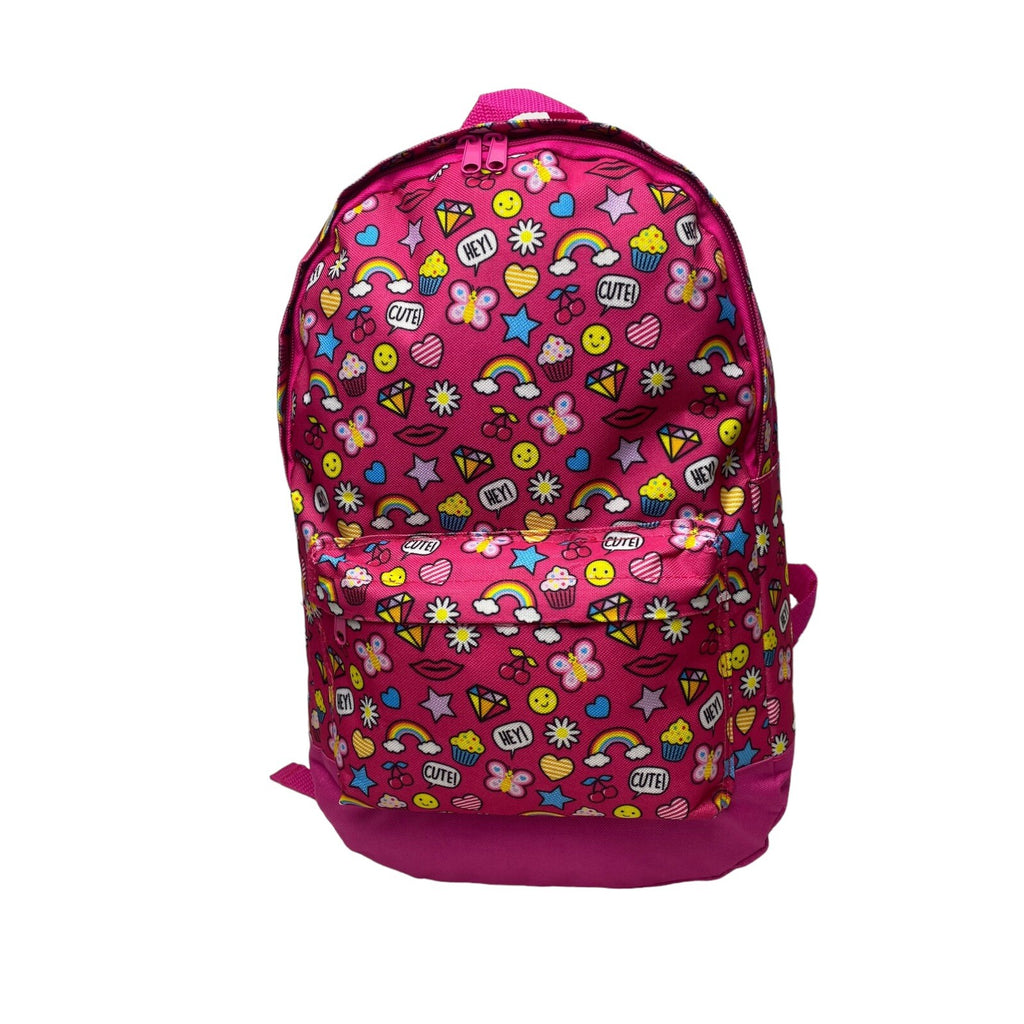 Girls Pink Slogan Roxy Rainbow Hearts Stars Cupcake School Backpack Rucksack New