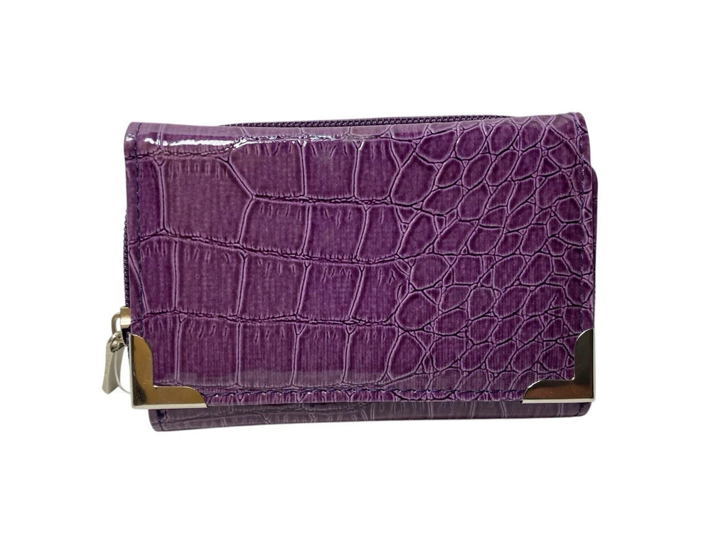 Fabretti Ladies Trifold Patent Croc Zip Around Coin Credit Card Notes Purse New
