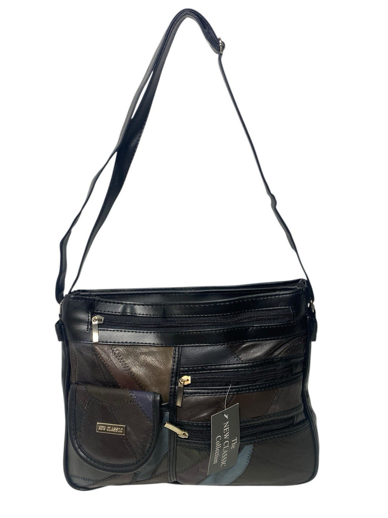 Ladies Womens Patchwork Leather Handbag Shoulder Cross Body Bag Multiple Zip New