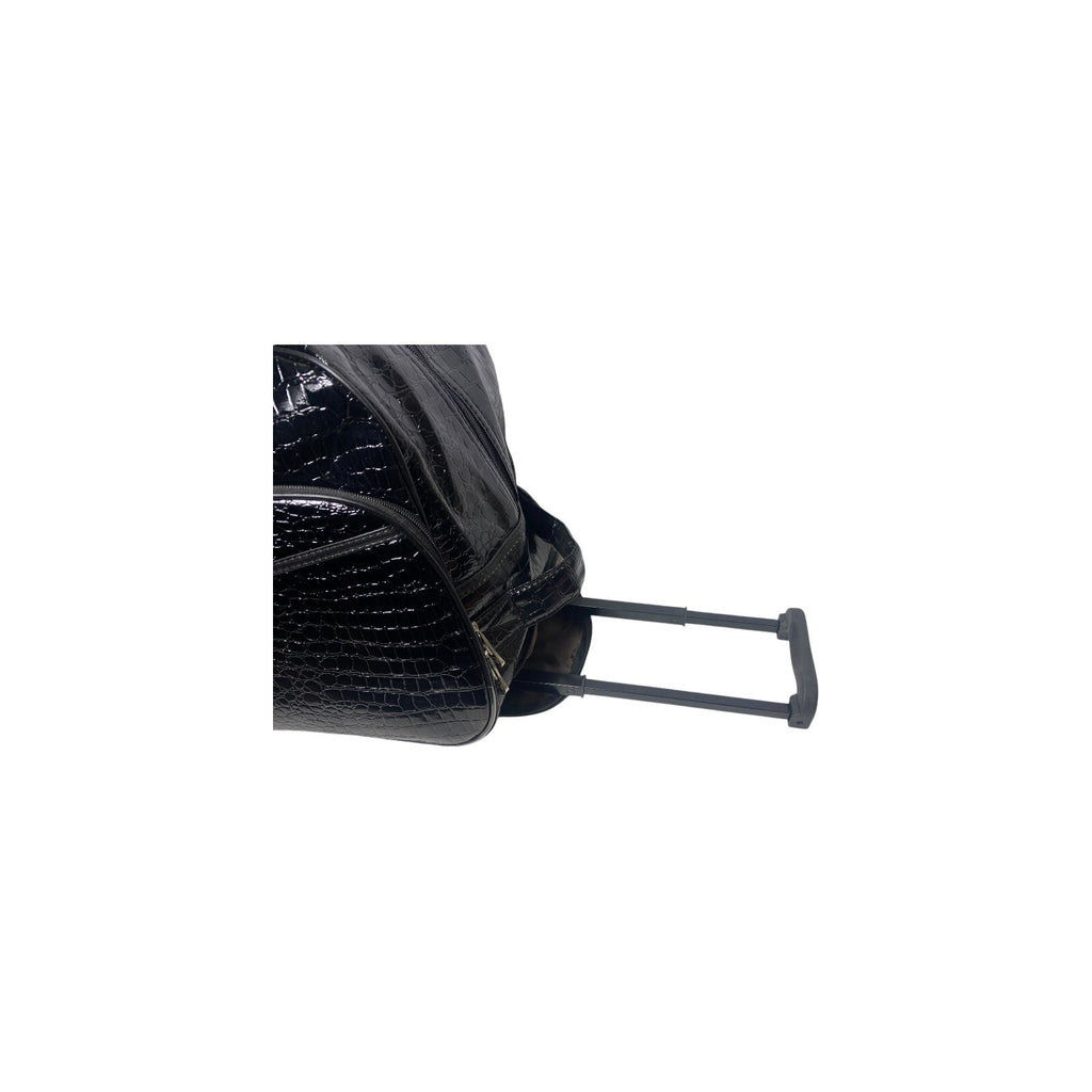 Ladies Black Crocodile Pattern Travel Holdall Wheeled Bag Fashion Hand Luggage