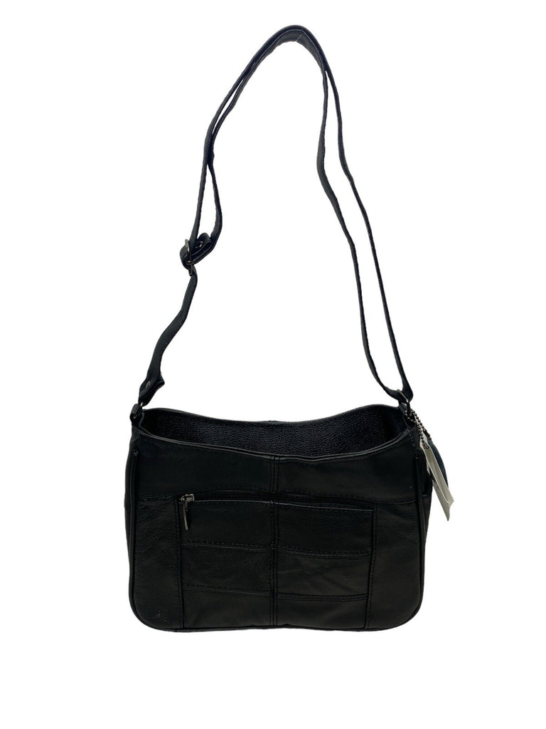 Lorenz Real Cow Hide Twin Top Leather Handbag Shoulder Bag Black