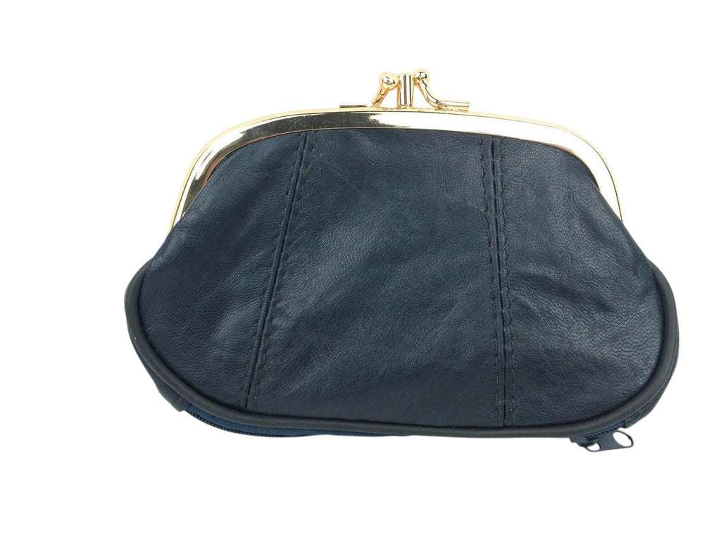 Ladies Soft Leather Large Triple Frame Clip Top Clasp Coin Purse Wallet Pouch