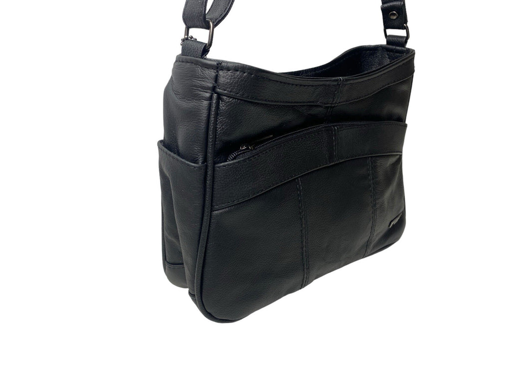 Lorenz Real Cow Hide Twin Top Leather Handbag Shoulder Bag Black