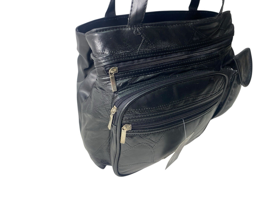 Ladies Womens Patchwork Leather Handbag Shoulder Bag Multiple Zipped New