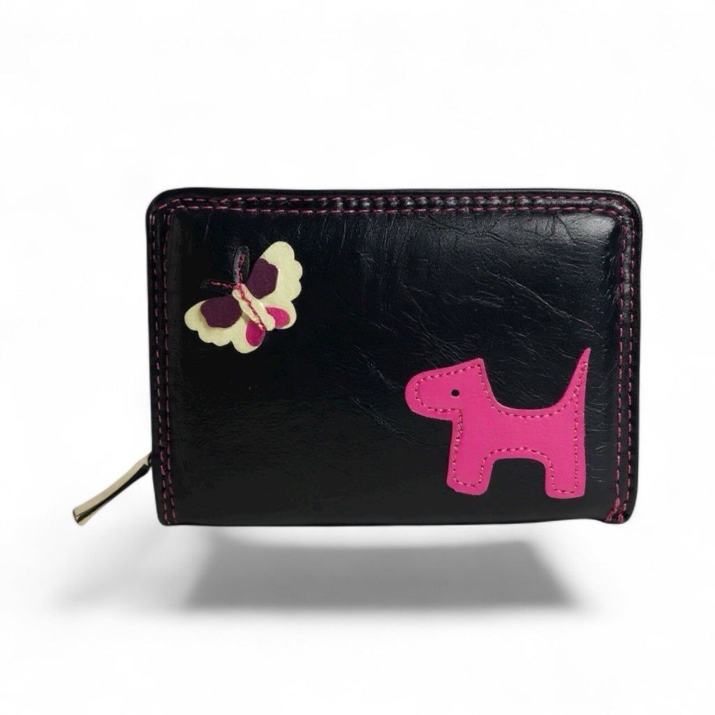 Fabretti Ladies Bifold Dog & Butterfly Design Faux Leather Clutch Purse New