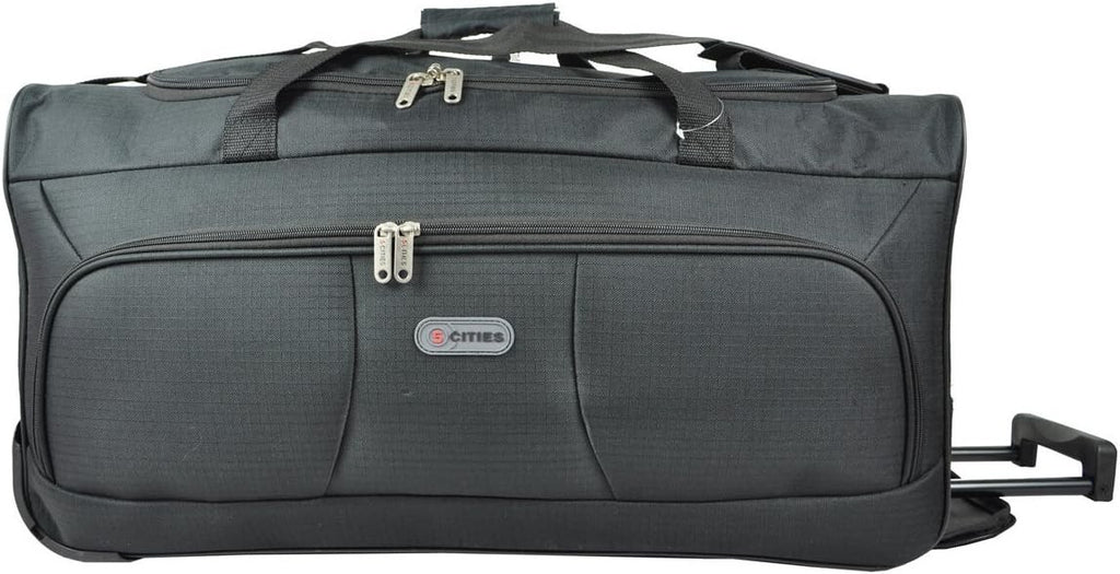 5 Cities® 27" Large Black Ripstop Material Wheeled Holdall Trolley Bag 71 Litres