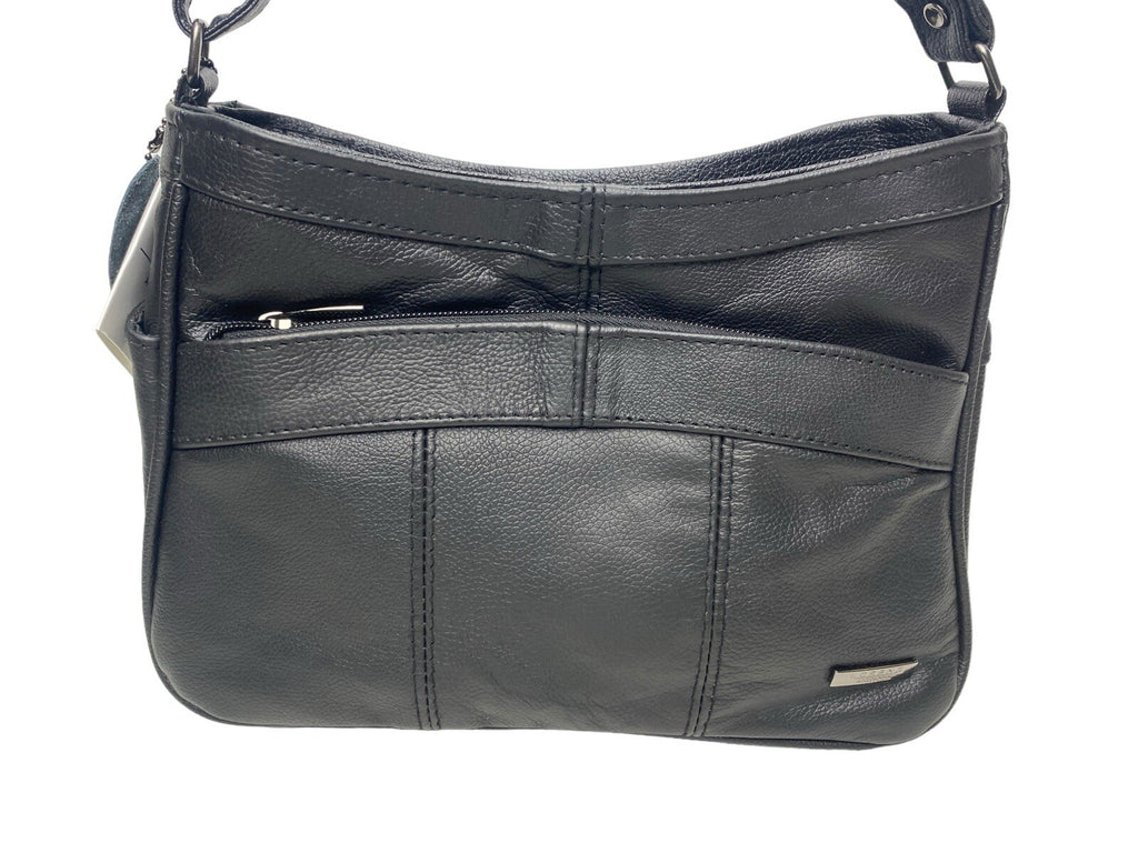 Lorenz Real Cow Hide Twin Top Leather Handbag Shoulder Bag Black