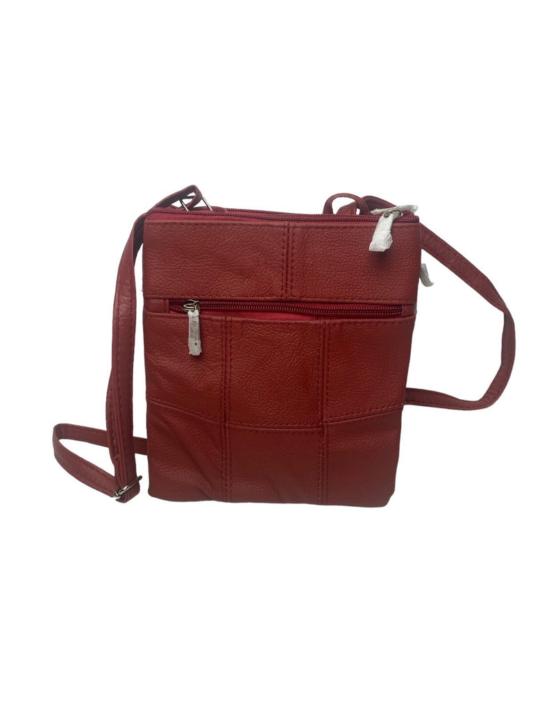 Lorenz Genuine Cowhide Leather Crossbody Shoulder Bag 3 Zipper Compartments