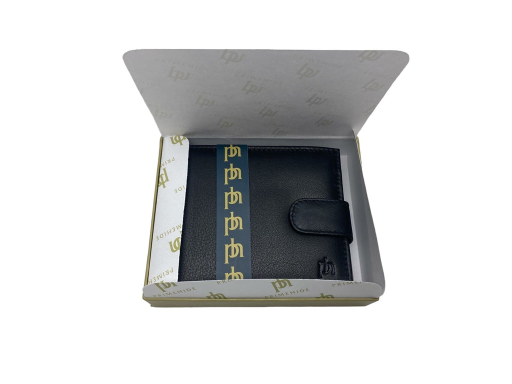 Primehide Mens Soft Luxury Leather Bifold Wallet Credit Card Black Gift Boxed