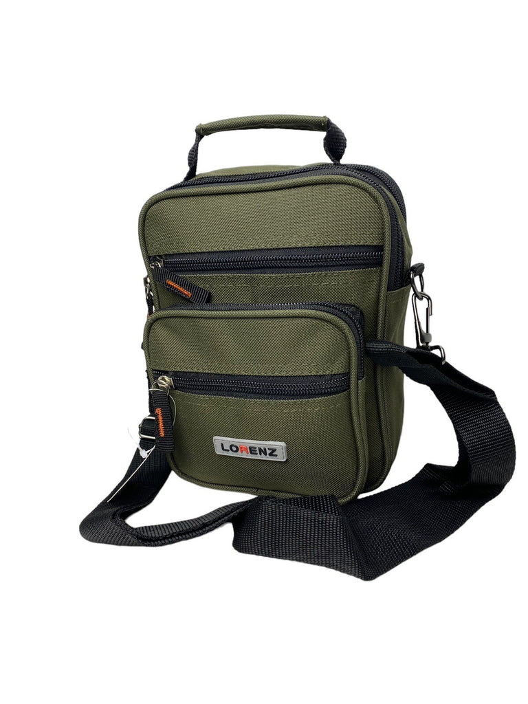 Lorenz Unisex Canvas Travel Bag Multiple Zipped Pockets & Adjustable Strap Green