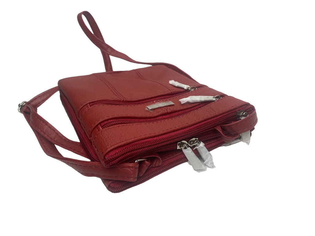 Lorenz Genuine Cowhide Leather Crossbody Shoulder Bag 3 Zipper Compartments