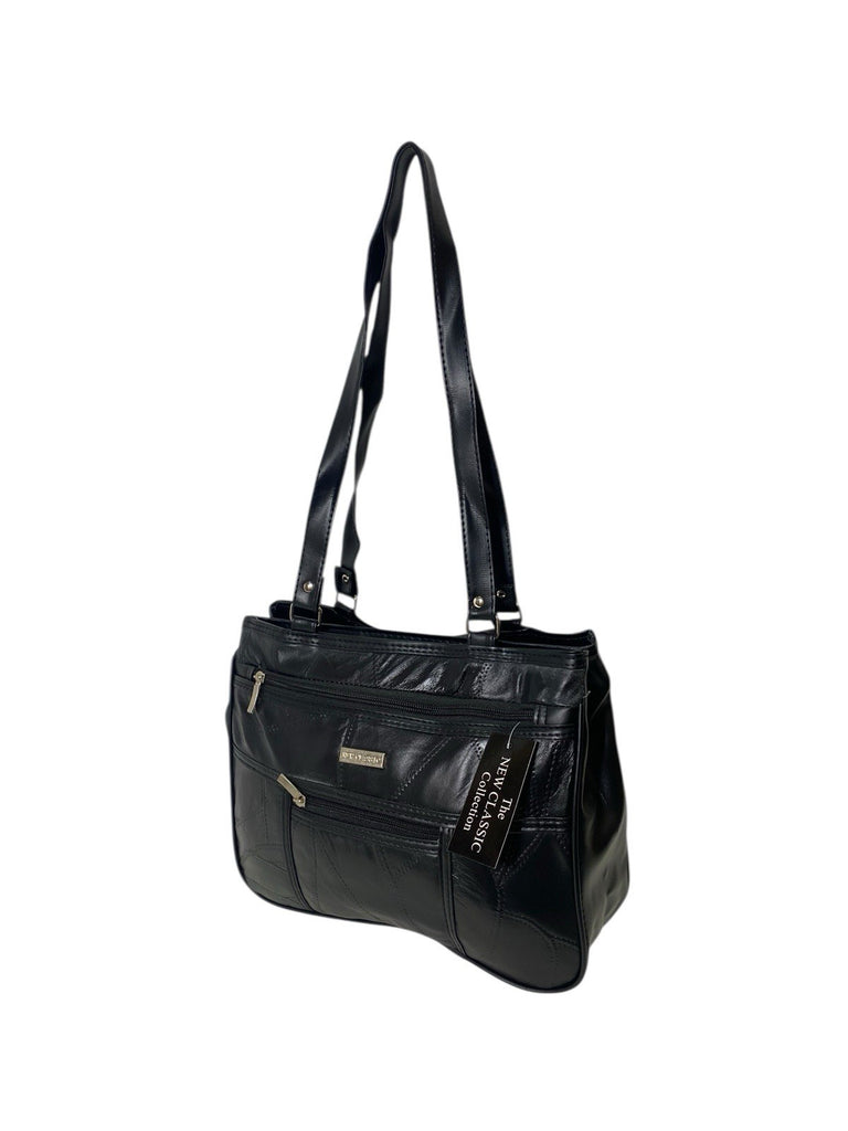 Ladies Womens Patchwork Leather Handbag Shoulder Bag Multiple Zipped New
