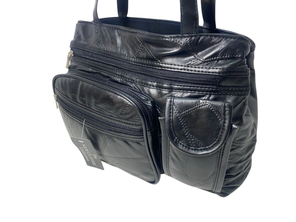 Ladies Womens Patchwork Leather Handbag Shoulder Bag Multiple Zipped New