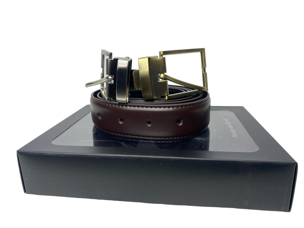 Ollys Mens Real Leather Reversible Belt With 2 Buckles Fits 28"- 42" Gift Box