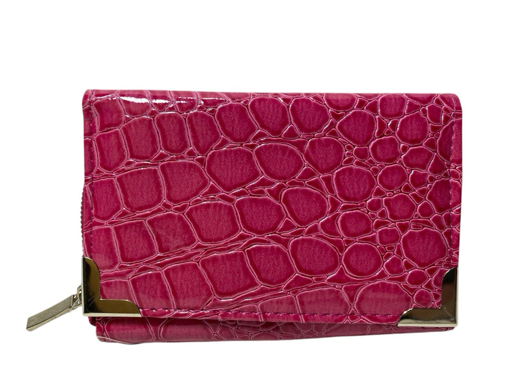 Fabretti Ladies Trifold Patent Croc Zip Around Coin Credit Card Notes Purse New
