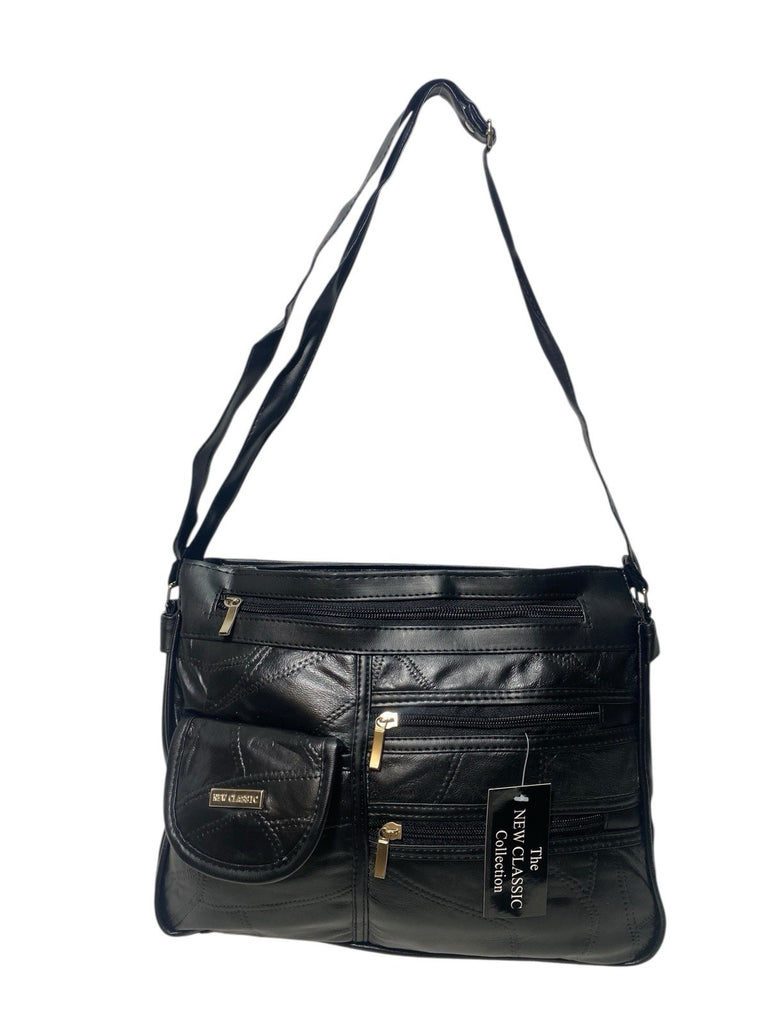 Ladies Womens Patchwork Leather Handbag Shoulder Cross Body Bag Multiple Zip New